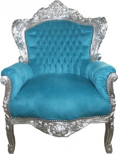 Casa Padrino Barock Sessel King in Petrol Trkis / Silber - Mbel Antik Stil