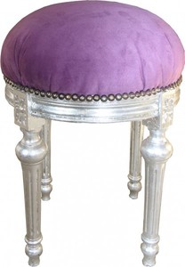 Casa Padrino Barock Sitzhocker - Rundhocker Lila / Silber - Barock Hocker M�bel