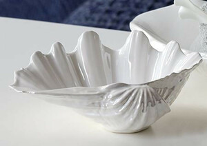 Casa Padrino Designer Schale Muschel Keramik mit hochwertiger Perlmutt Glasur 25 x 18 x H10 cm  - Edle Dekoration
