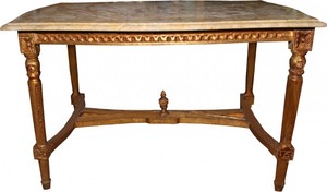 Casa Padrino Barock Couchtisch Gold mit cremefarbener Marmorplatte 96 x 64 cm - Limited Edition