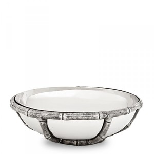Casa Padrino Luxus Art Deco Sch�ssel Edelstahl vernickelt Antik Silber 27 x H. 8,5 cm - Luxus Hotel Collection