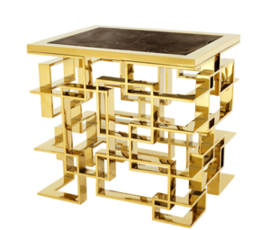 Casa Padrino Luxus Art Deco Designer Beistelltisch Gold mit brauner Marmorplatte - Luxus Kollektion