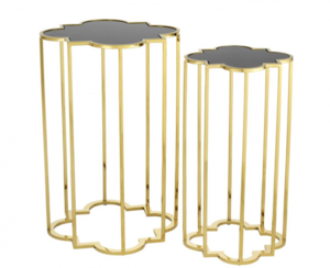 Casa Padrino Luxus Art Deco Designer Beistelltische 2er Set Gold mit schwarzem Glas - Designer Beistelltisch Mbel
