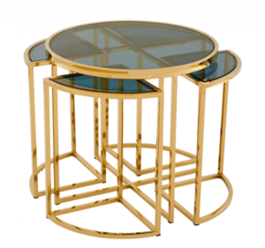 Casa Padrino Luxus Art Deco Designer Beistelltisch 5er Set Gold mit Rauchglas - Luxus Qualitt