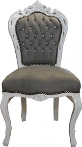 Casa Padrino Barock Esszimmer Stuhl Grau / Wei� mit Bling Bling Glitzersteinen - M�bel Antik Stil 