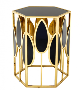 Casa Padrino Luxus Art Deco Designer Beistelltisch Gold mit schwarzem Glas - Luxus Beistelltisch