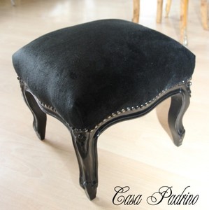 Casa Padrino Barock Fu�hocker Schwarz Samtstoff / Schwarz - Antik Stil Hocker - M�bel