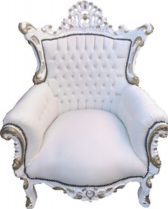 Casa Padrino Barock Sessel Al Capone Wei� / Wei� mit Goldbemalung - M�bel Antik Stil