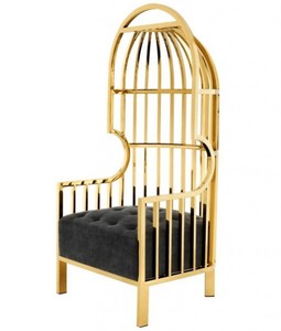 Casa Padrino Luxus Designer Art Deco Salon Sessel Schwarz / Gold - Luxus Kollektion- Haubensessel Metall