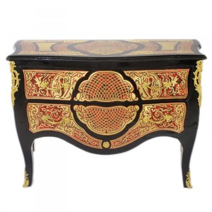 Casa Padrino Barock Boulle Kommode Schwarz / Gold / Rot 130cm - Mbel Schrank Sideboard