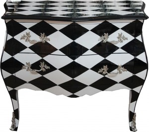Casa Padrino Barock Kommode Karo Schwarz/Wei� 104 cm - Handgefertigt aus Massivholz