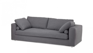 Casa Padrino Luxus Sofa Dunkelgrau mit poliertem Stahl Sockel - Luxus Kollektion