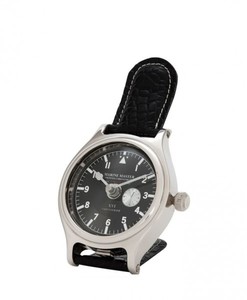 Casa Padrino Designer Luxus Uhr Nickel finish mit schwarzem Leder 10 x H. 16 cm - Luxus Kollektion