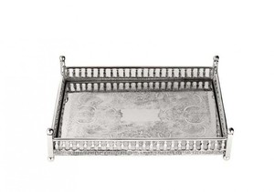 Casa Padrino Luxus Art Deco Messing Tablett Nickel Finish 32 x 22,5 x H. 8 cm - Luxus Hotel Tablett