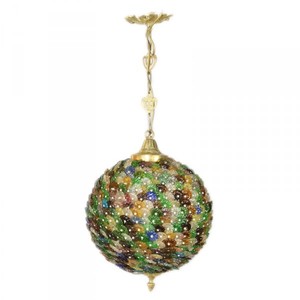 Casa Padrino Barock Decken H�ngeleuchte Bunt 30 x H 65 cm - Glas Leuchte