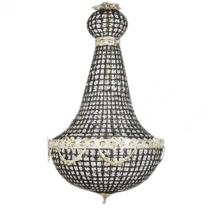 Casa Padrino Luxus Barock Decken H�ngeleuchte 55 x H 110 cm - Glas / Schwarz / Silber