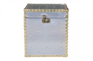 Casa Padrino Luxus Designer Aluminium Beistelltisch / Truhe - Art Deco Vintage Flieger Mbel - Koffer Truhe 