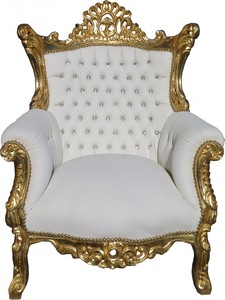 Casa Padrino Barock Sessel Al Capone Wei� / Gold mit Bling Bling Glitzersteinen