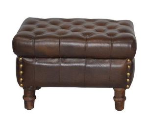 Casa Padrino Echtleder Hocker Dunkelbraun 50 x 40 x H. 35 cm - Luxus Chesterfield Leder Fu�hocker