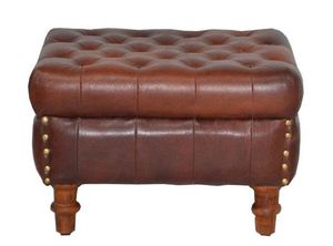 Casa Padrino Echtleder Hocker Braun 50 x 40 x H. 35 cm - Luxus Fu�hocker- Leder Chesterfield Hocker