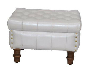 Casa Padrino Echtleder Hocker Wei 50 x 40 x H. 35 cm - Luxus Chesterfield Fuhocker Leder 