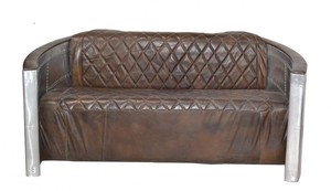 Casa Padrino Luxus Aluminium 3-Sitz Sofa Dunkelbraun - Art Deco Vintage Flieger M�bel