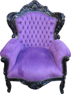 Casa Padrino Barock Sessel King Lila / Schwarz