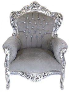 Casa Padrino Barock Sessel King Grau / Silber m. Bling Bling Glitzersteinen