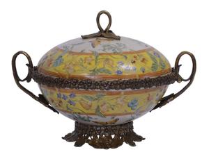 Casa Padrino Luxus Barock Porzellan Sch�ssel mit Deckel 23,9 x 18,7 x H. 17 cm