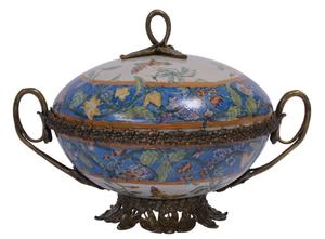 Casa Padrino Luxus Barock Porzellan Sch�ssel mit Deckel 31,5 x 24 x H. 22,2 cm