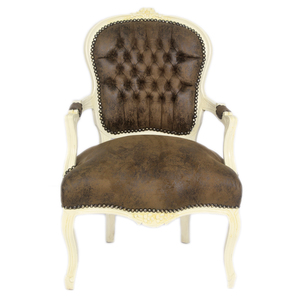 Casa Padrino Barock Salon Stuhl Braun Lederoptik / Creme - M�bel Antik Stil