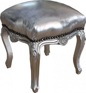Casa Padrino Barock Sitzhocker Silber / Silber  H�he 40 cm, Breite 35 cm - Barock M�bel