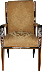 Casa Padrino Barock Luxus Empire Esszimmer Stuhl mit Armlehnen Mahagoni / Gold / Schwarz / Silber - Limited Edition