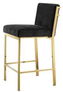 Casa Padrino Luxus Barstuhl Schwarz / Gold 43 x 54 x H. 91 cm - Designer Edelstahl Barhocker mit Samtstoff - Barm�bel