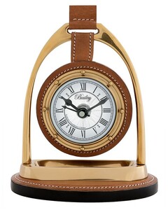 Casa Padrino Designer Uhr mit B�ffelleder und Kompas auf der R�ckseite 17 x 12,5 H. 21 cm - Luxus Tischuhr