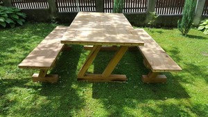 Casa Padrino Gartenmbel Set Rustikal - Tisch + 2 Garten Bnke (Lnge: 200 cm) - Eiche Massivholz - Modell Z