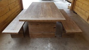 Casa Padrino Gartenmbel Set Rustikal - Tisch + 2 Garten Bnke (Lnge 200 cm) - Eiche Massivholz - Echtholz Mbel Massiv