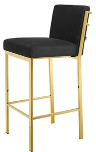 Casa Padrino Luxus Barstuhl Schwarz / Gold 43 x 54 x H. 101 cm - Designer Edelstahl Barhocker mit Samtstoff - Barmbel