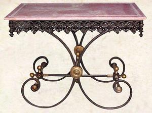 Casa Padrino Nostalgie Gartentisch aus Schmiedeeisen mit roter Marmorplatte - 100 cm x 67 cm x H75 cm - Luxus Gartenm�bel