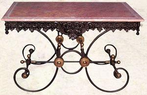 Casa Padrino Nostalgie Gartentisch aus Schmiedeeisen mit roter Marmorplatte - 130 cm x 80 cm x H75 cm - Luxus Gartenm�bel