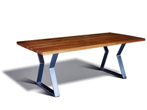 Casa Padrino Luxus Massivholz Esstisch mit Metallgestell - Eiche - 200 cm x 100 cm x H 78 cm  - Massive Ausfhrung