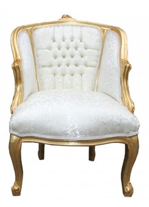Casa Padrino Barock Salon Sessel Wei / Gold 62 x 60 x H. 90 cm - Luxus Qualitt