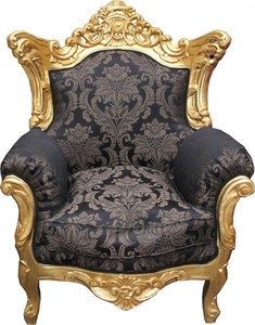 Casa Padrino Barock Sessel Al Capone Schwarz Muster / Gold 85 x 65 x H. 127 cm