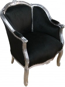 Casa Padrino Salon Sessel Schwarz / Silber 77 x 78 x H. 95 cm - Barock Sessel