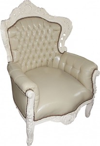 Casa Padrino Barock Sessel King Creme / Creme Lederoptik - Antik Mbel