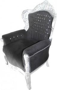 Casa Padrino Barock Sessel King Schwarz / Silber mit Bling Bling Glitzersteinen 85 x 85 x H. 120 cm