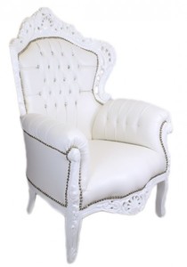 Casa Padrino Barock Sessel King Wei Lederoptik mit Bling Bling Glitzersteinen - Luxus Barock Mbel