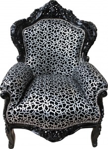 Casa Padrino Barock Sessel King Silber Schwarz Muster / Schwarz 85 x 85 x H.120 cm