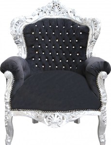 Casa Padrino Barock Sessel King Schwarz / Silber Glitzersteinen - Barock Wohnzimmerm�bel