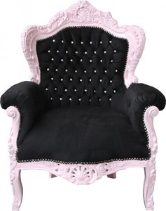 Casa Padrino Barock Sessel King Schwarz / Rosa mit Glitzersteinen - Barock Wohnzimmerm�bel